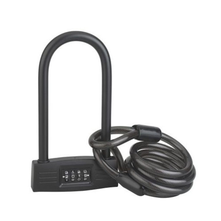 Заключващо устройство за велосипед THIRARD, "U" с шифър и кабел, UP, Ø 14 mm, 18 cm
