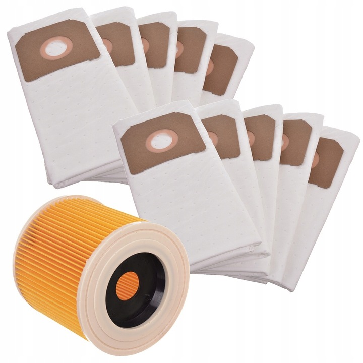 Set 10 saci sintetici pentru aspirator Techkar, 44x71cm, filtru 12cm