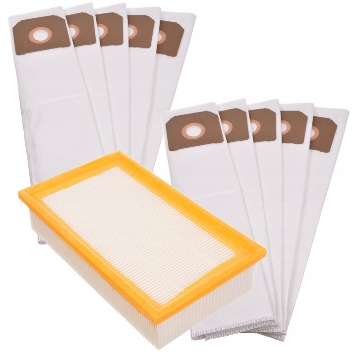 Set 10 saci sintetici pentru aspirator, 1 filtru, 42x58cm, compatibil Karcher, Flex S 36 47 VCE 35