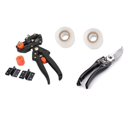 Set Aparat profesional, cleste pentru altoit cu 3 Lame si 2 benzi altoit si Foarfeca gradina, Argintiu