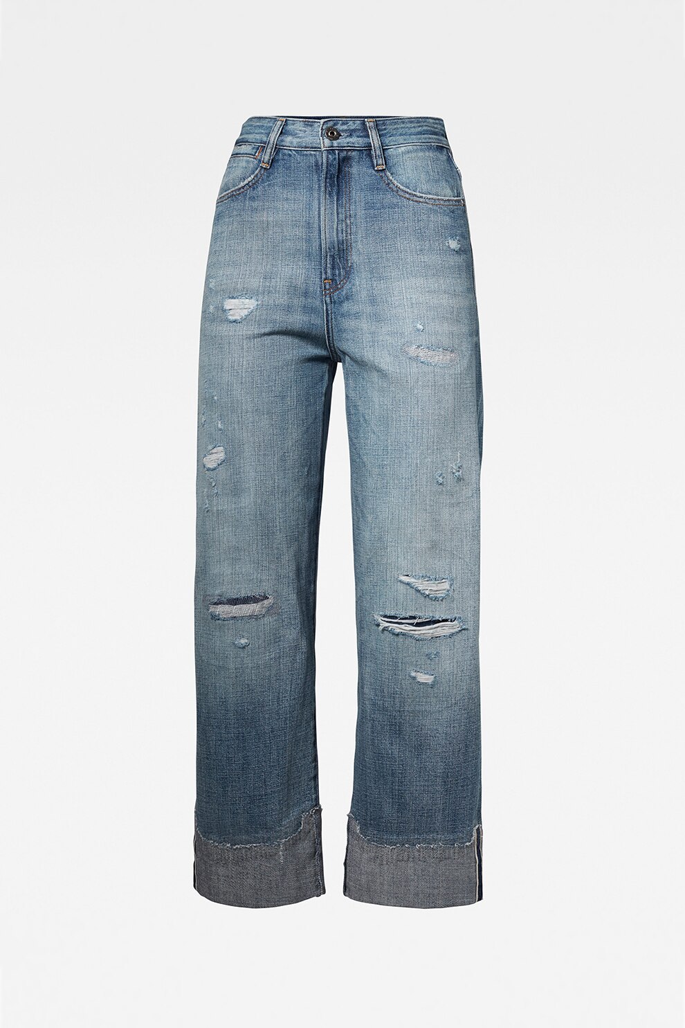 G-Star RAW, Blugi cu croiala ampla si 5 buzunare, Albastru inchis/Alb/Bleumarin