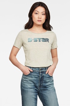 G-Star RAW, Tricou cu decolteu la baza gatului, cu imprimeu logo, Maro nisip/albastru, XL G-Star RAW, Tricou cu decolteu la baza gatului, cu imprimeu logo, Maro nisip/albastru, XL