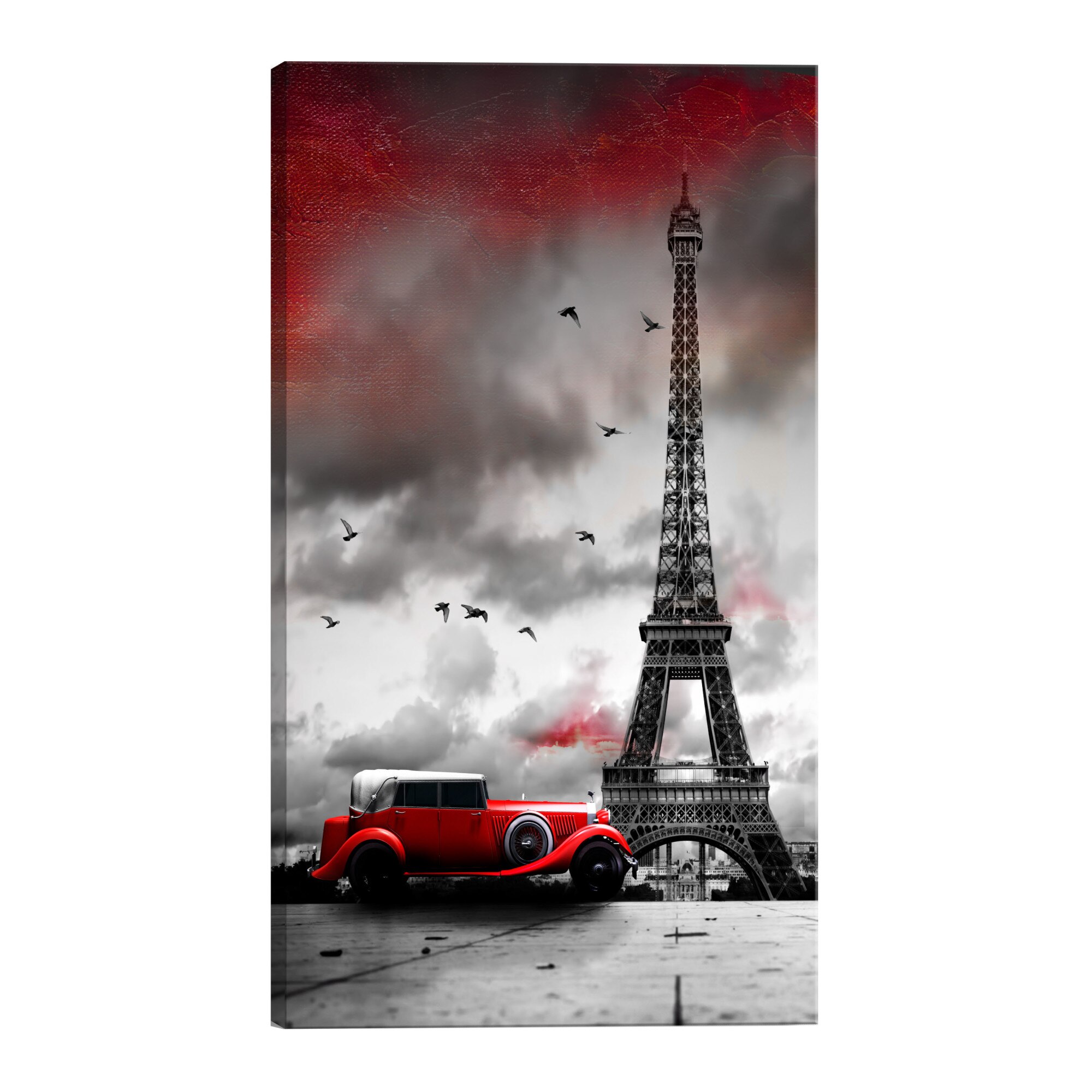Tablou canvas - Masina Rosie din Paris - 40 x 60 cm