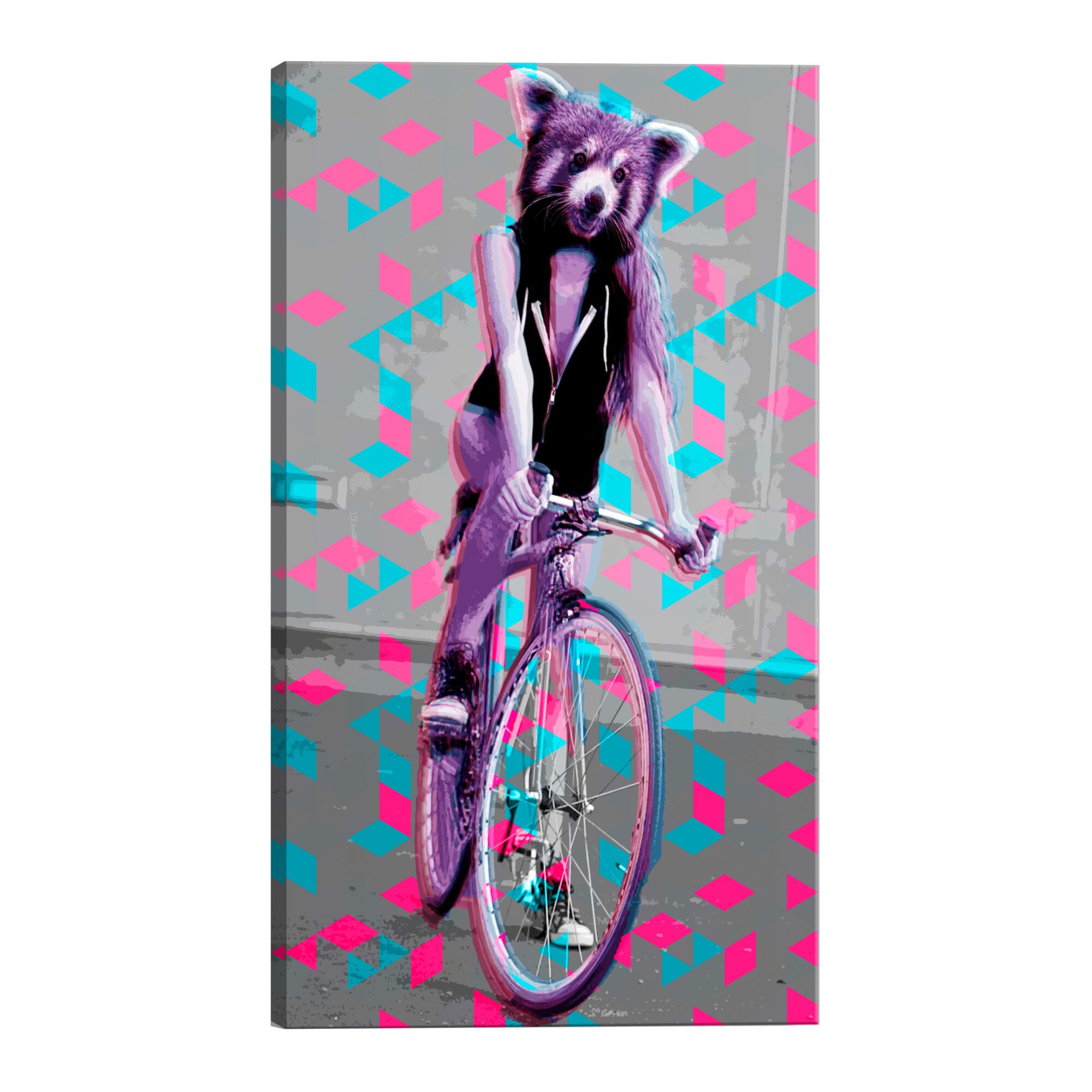 Tablou canvas - Raccoon pe bicicleta - 80 x 120 cm