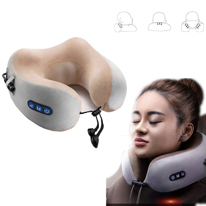 Шиацу масажор за врат със загряваща функция U-Shaped, Сив