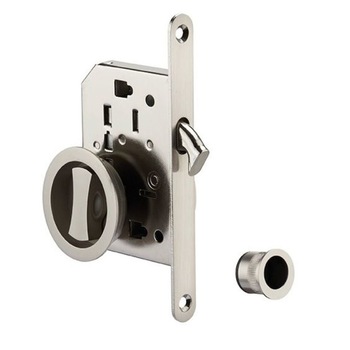 Broasca usa culisanta, ingropata, ax 50 mm, maner-rozeta cu buton blocare, crom satinat Broasca usa culisanta, ingropata, ax 50 mm, maner-rozeta cu buton blocare, crom satinat