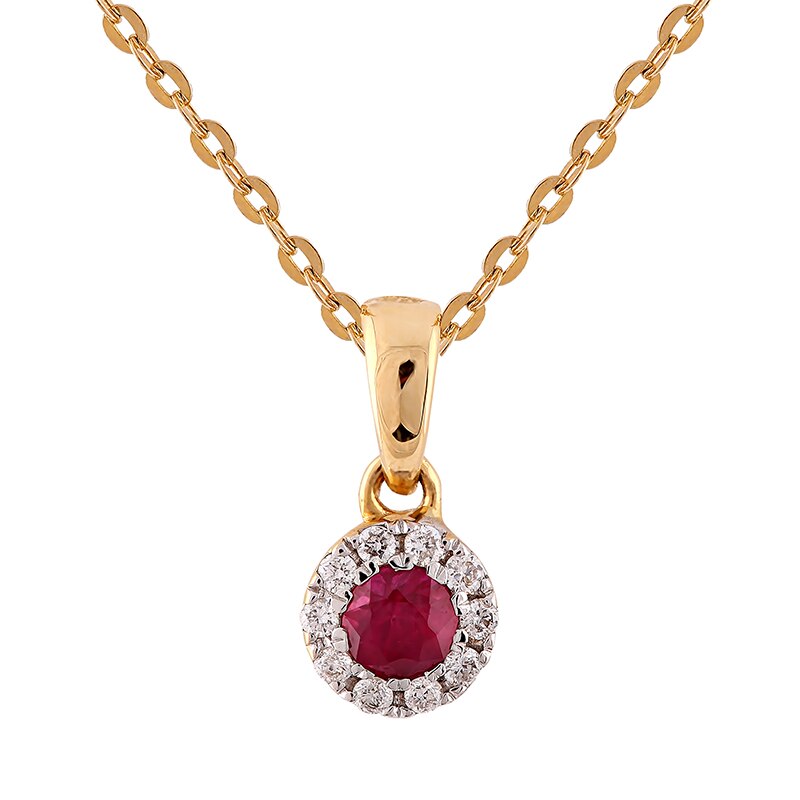 Pandantiv cu Lant Deruvo Aur 18k Diamante, Rubin, Ajustabil 40-45 P23913-Y