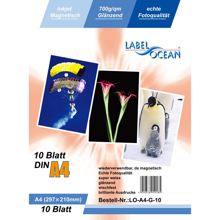 10 lapos LabelOcean fényes A4-es mágneses fotópapír 700 g-os készlet