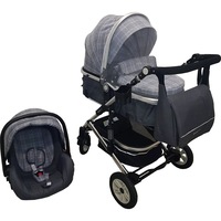 carucior nou nascuti 3 in 1 baby care pro 531  geanta bebe cadru aluminiu amortizoare roti din cauciuc plin ave landou scoica auto spatar reglabil 3 trepte plasa insecte gri cu carouri imagen 30_0_
0