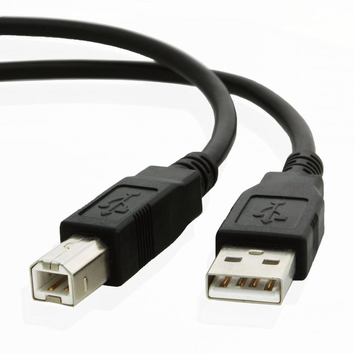 Cablu imprimanta USB A la USB B, Compatibil cu imprimante Epson, Canon, Negru