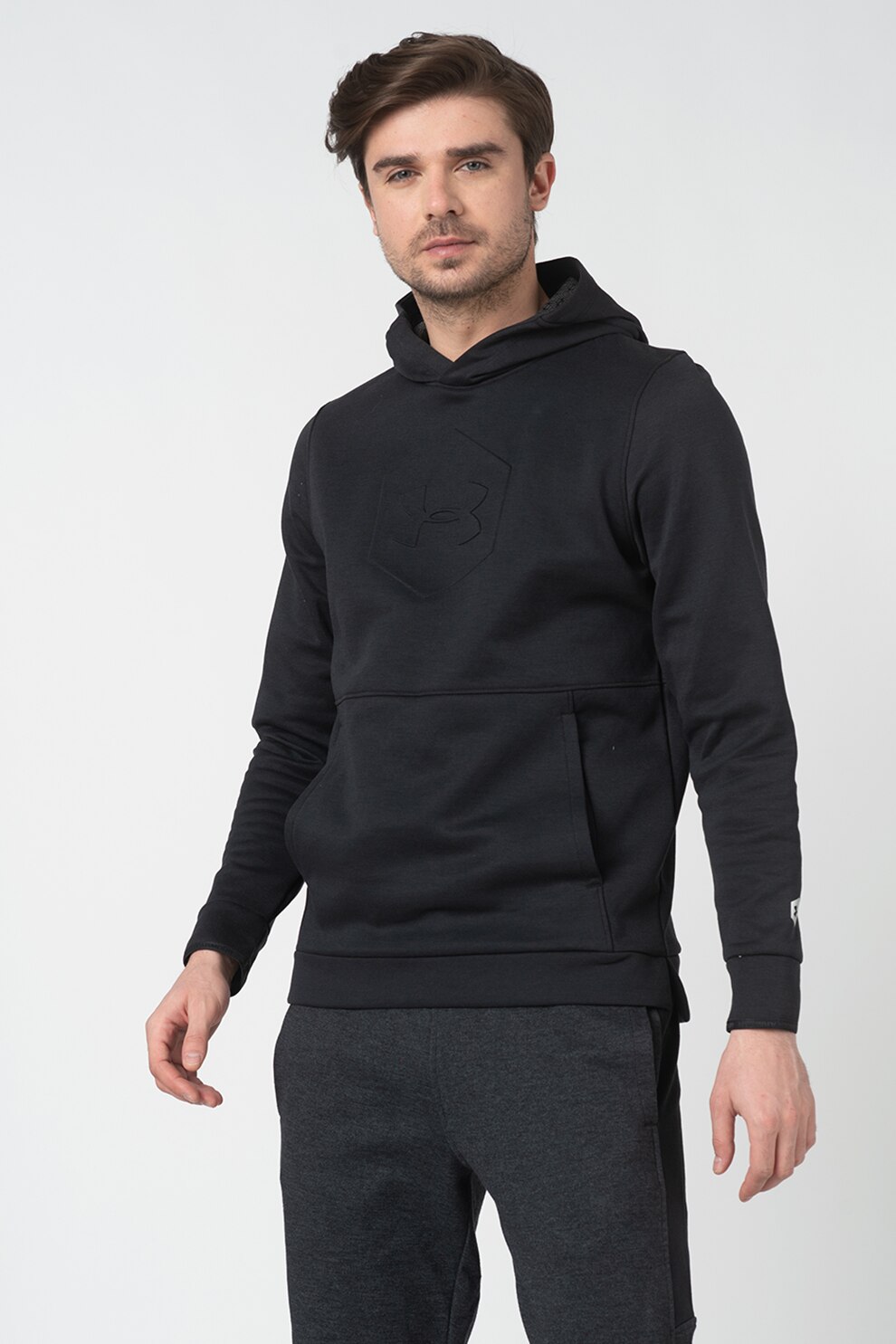 Under Armour, Hanorac cu logo in relief, pentru antrenament Recover™ T, Negru