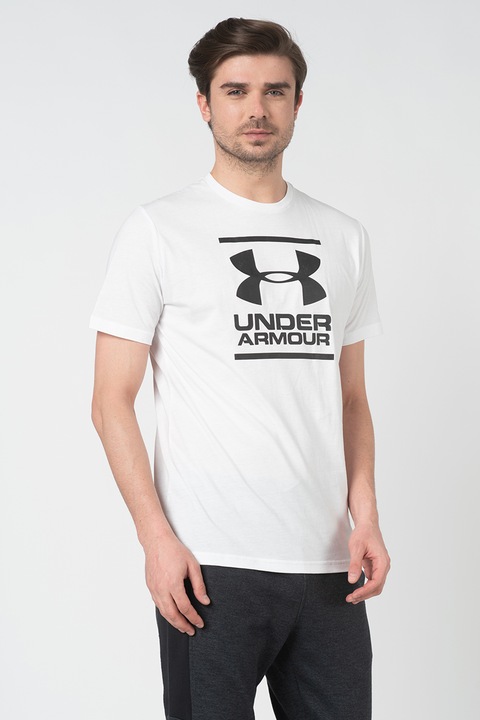 Under Armour, Tricou cu imprimeu logo pentru fitness GL Foundation, Alb