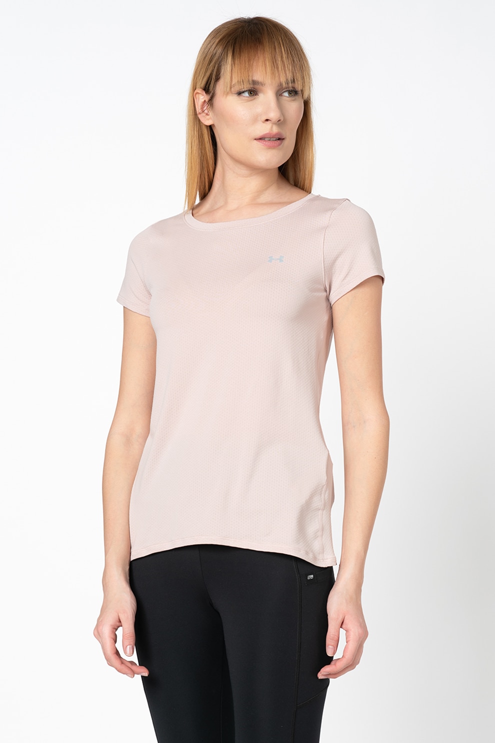 Under Armour, Tricou cu detaliu logo pentru fitness HeatGear® Armour 1328964, Roz prafuit