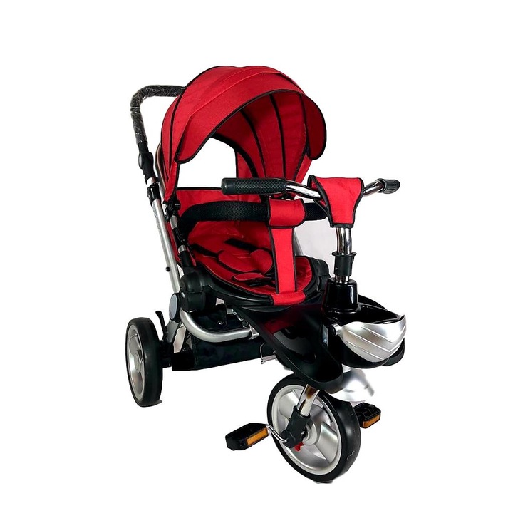 Tricicleta Supertrike, tip carucior, Pliabila, 6-36 luni, scaun rotativ, pozitie de somn, Rosu