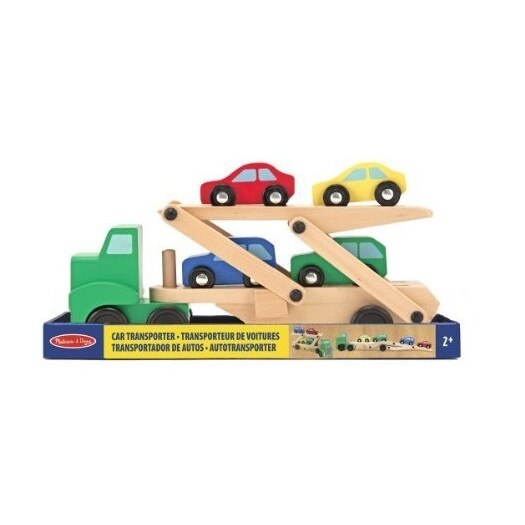 Trailer Melissa and Doug, cu 4 masini din lemn