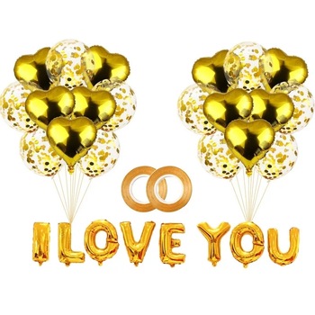 Buchet de 28 de baloane pentru Valentine's Day, Auriu, text I LOVE YOU Buchet de 28 de baloane pentru Valentine's Day, Auriu, text I LOVE YOU
