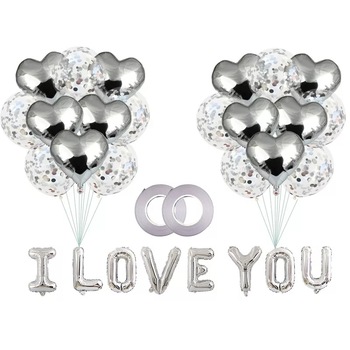 Buchet de 28 de baloane pentru Valentine's Day, Argintiu, text I LOVE YOU Buchet de 28 de baloane pentru Valentine's Day, Argintiu, text I LOVE YOU