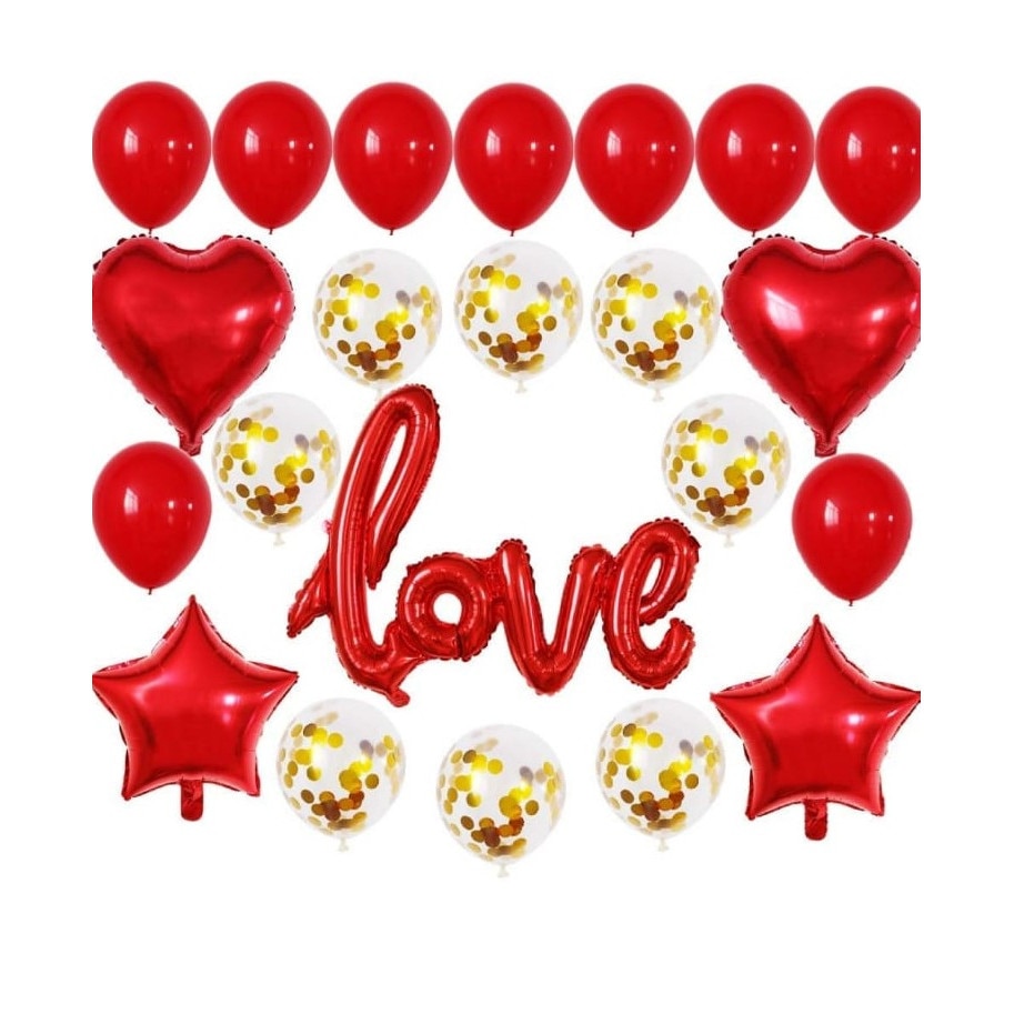 Set de 22 de baloane pentru Valentine's Day, Rosu/Auriu