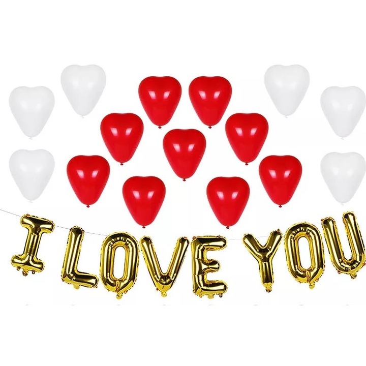 23 db-os lufi készlet, Valentin-nap, fehér/piros/arany