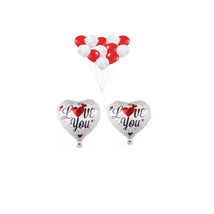 14 db lufi csokor, Valentin-nap, fehér/piros