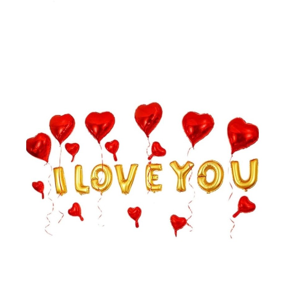 Set de 22 de baloane pentru Valentine's Day, Rosu/Auriu, text I LOVE YOU