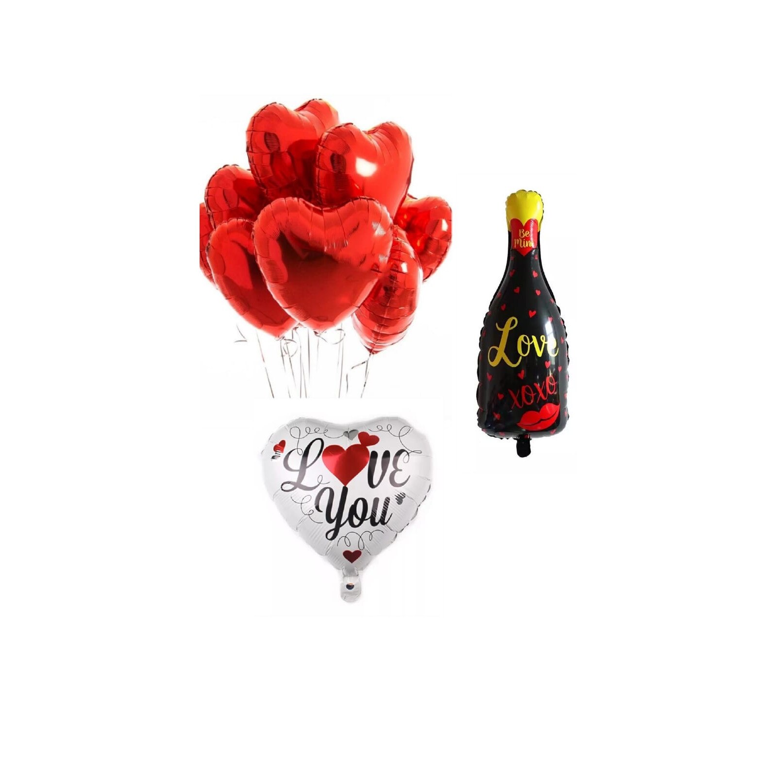 Set de 7 baloane, Sticla XOXOX si INIMA, Shop Carnaval