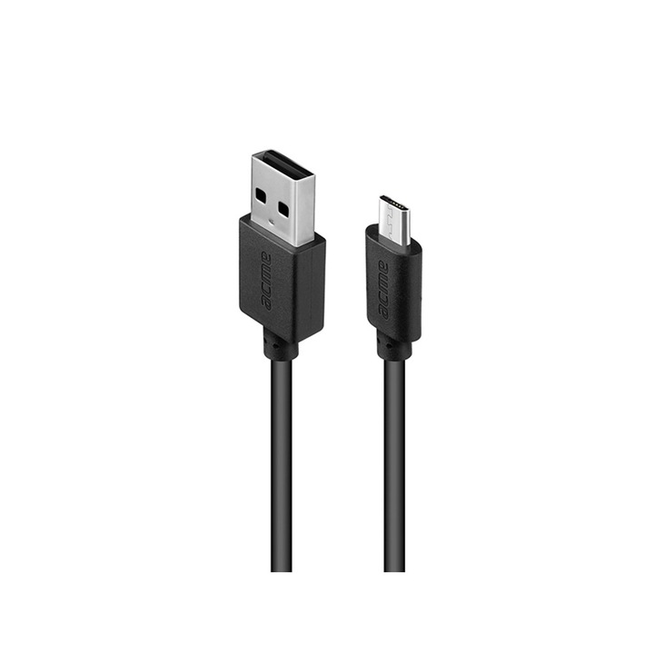 Töltő/adatátviteli kábel, Acme, Micro USB/USB A típusú, iPhone készülékkel kompatibilis, 1 m, Fekete