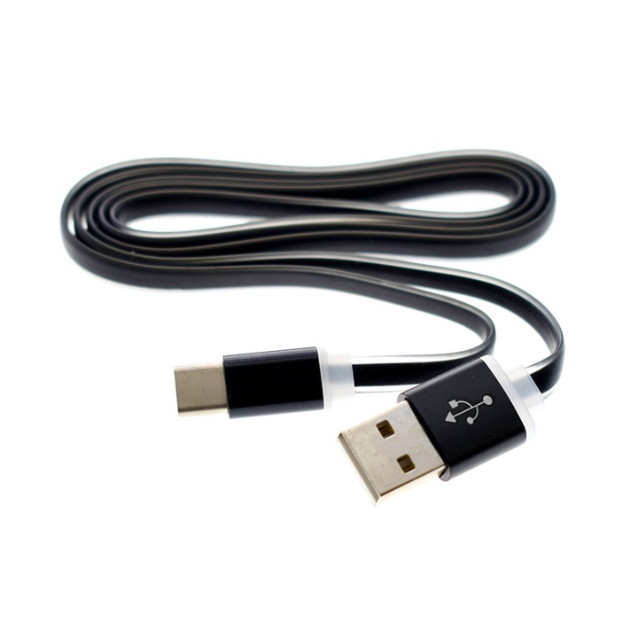 Töltő/adatátviteli kábel, Slim, USB/USB-C 1 m, Fekete