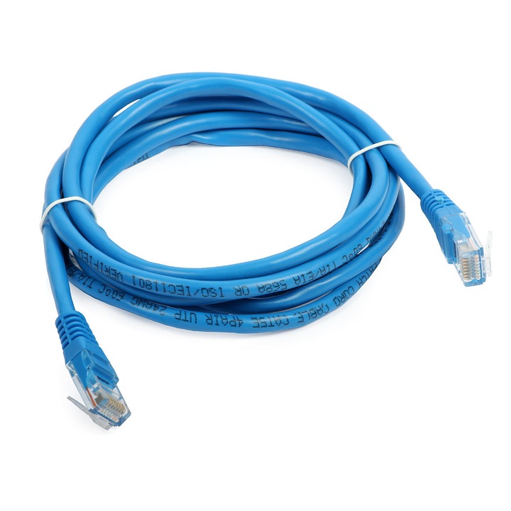 Hálózati UTP-kábel, kék, Ethernet Cat 5e, 10 m hosszú - Internet Patch kábel dugóval, RJ45 csatlakozó