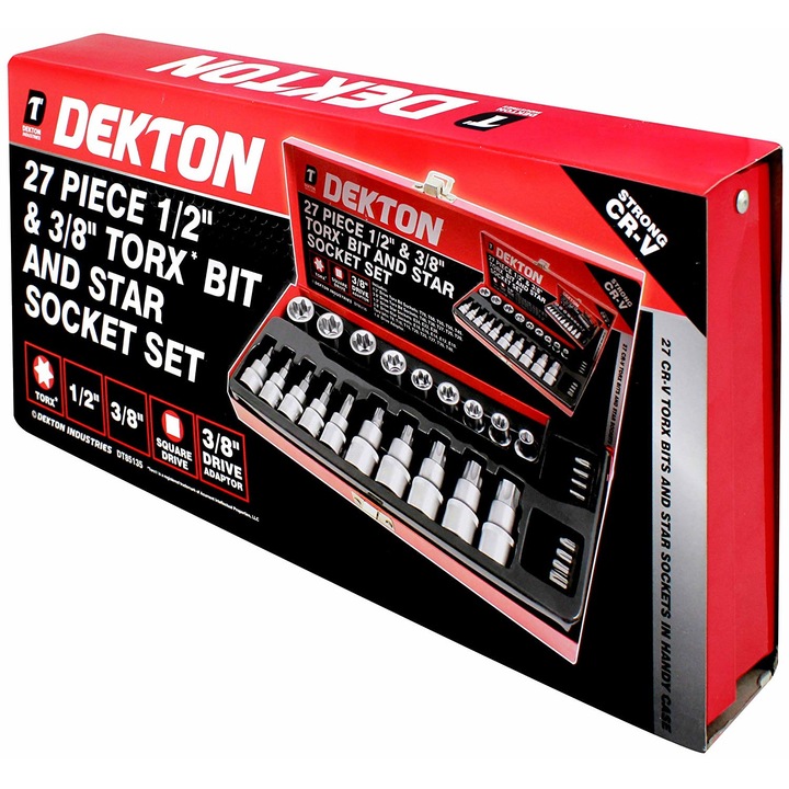 Set de biti Torx 1/2 "- 3/8" si chei stelate Dekton, 27 bucati, DT85135