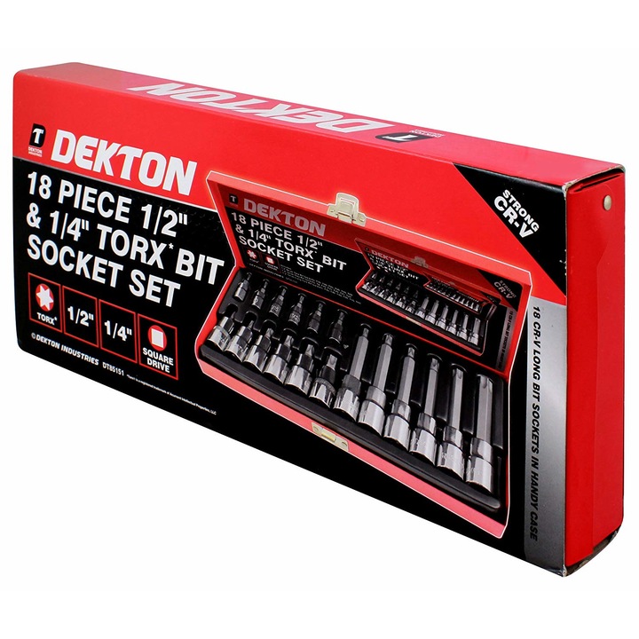 Set de biti Torx 1/2 "- 1/4" si chei stelate Dekton, 18 bucati, DT85151