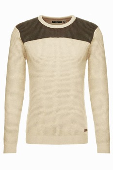 Pulover tricotat Brave Soul barbati, bej/maro, marimea M Pulover tricotat Brave Soul barbati, bej/maro, marimea M