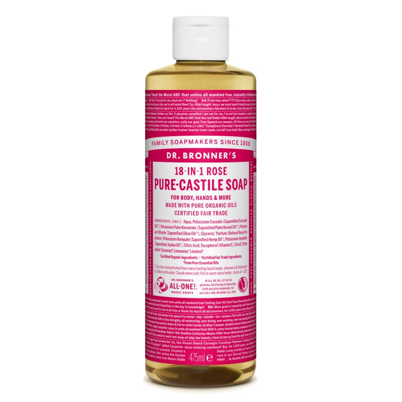 Sapun lichid de Castilia 18-in-1 Trandafir, 475 ml - Dr.Bronner's