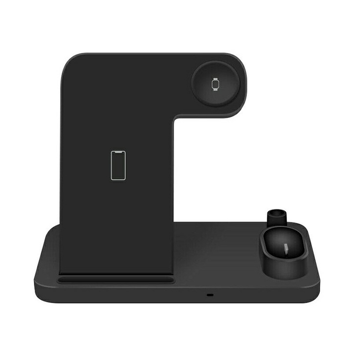 BIBILEL BBL1240 Vezeték nélküli töltőállomás, 4 az 1-ben, C típusú töltőkábellel, iPhone / Airpods / Apple Watch / Pen, Fekete