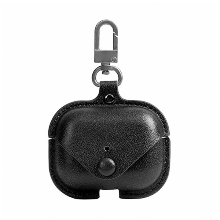Husa suport pentru casti compatibile cu Apple AirPods Pro, din piele, Bibilel, Negru, BBL1237