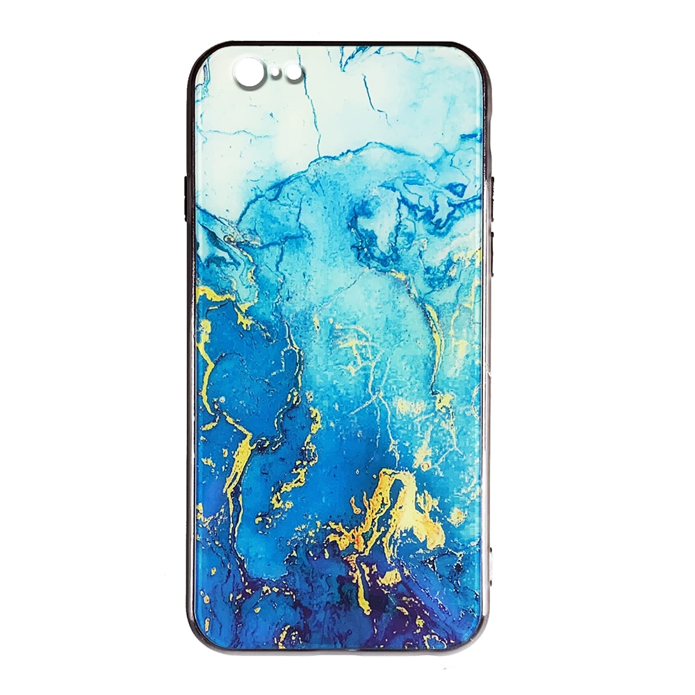 Husa Iphone SE 2 silicon cu sticla marmura albastru gold Multicolor