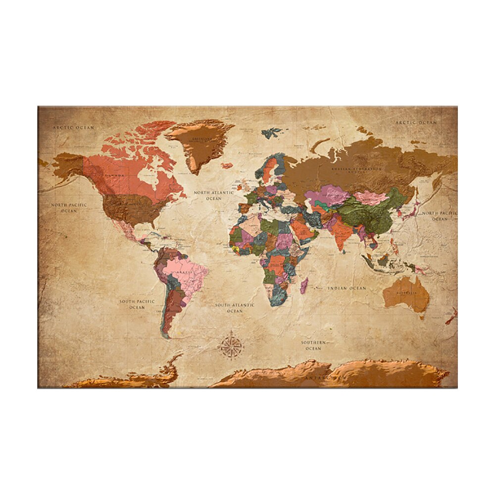 Tablou din pluta - Harta Mondiala Brown Elegance - 90 x 60 cm