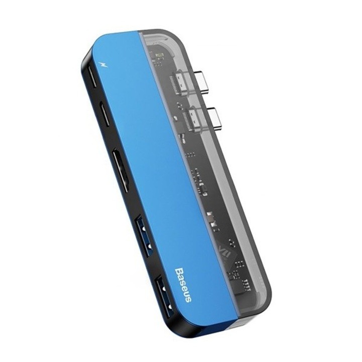 Baseus Transparent Series USB-C Hub CAHUB-TS03 - мултифункционален хъб за свързване на допълнителна периферия за устройства с USB-C (син)