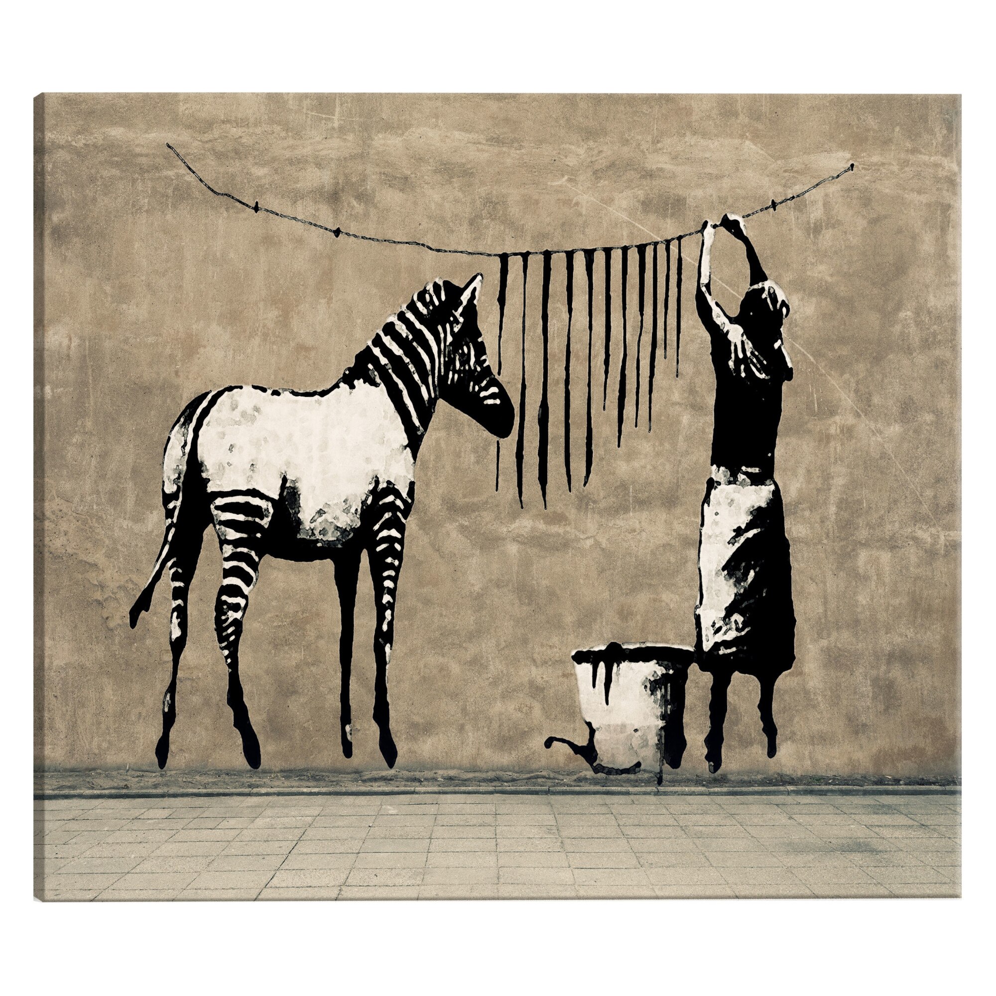 Tablou canvas - Banksy Spalarea zebrei pe beton - 120 x 80 cm