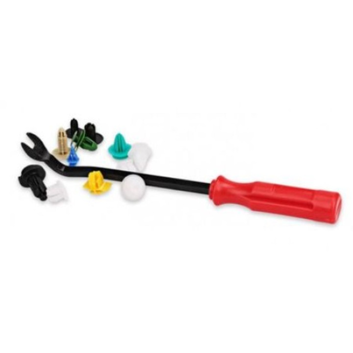 Инструмент за демонтаж на автомобилни щипки и клипс-копчета Automat 200мм, метал/ черен / червен