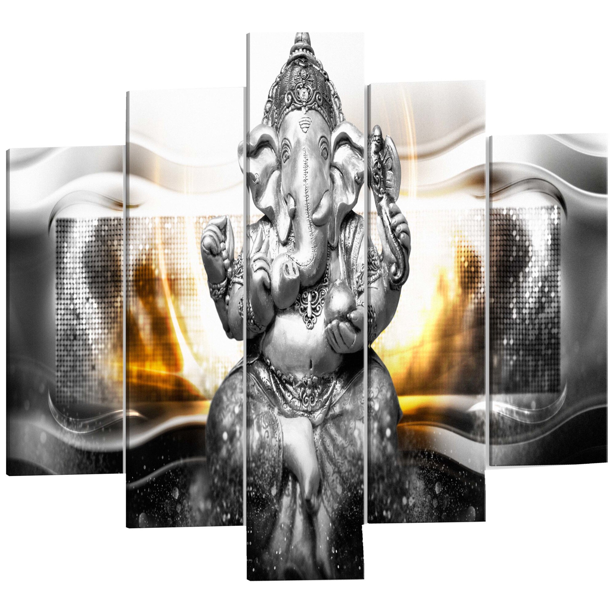 Tablou canvas 5 piese - Stil buddha argint larg - 100 x 50 cm