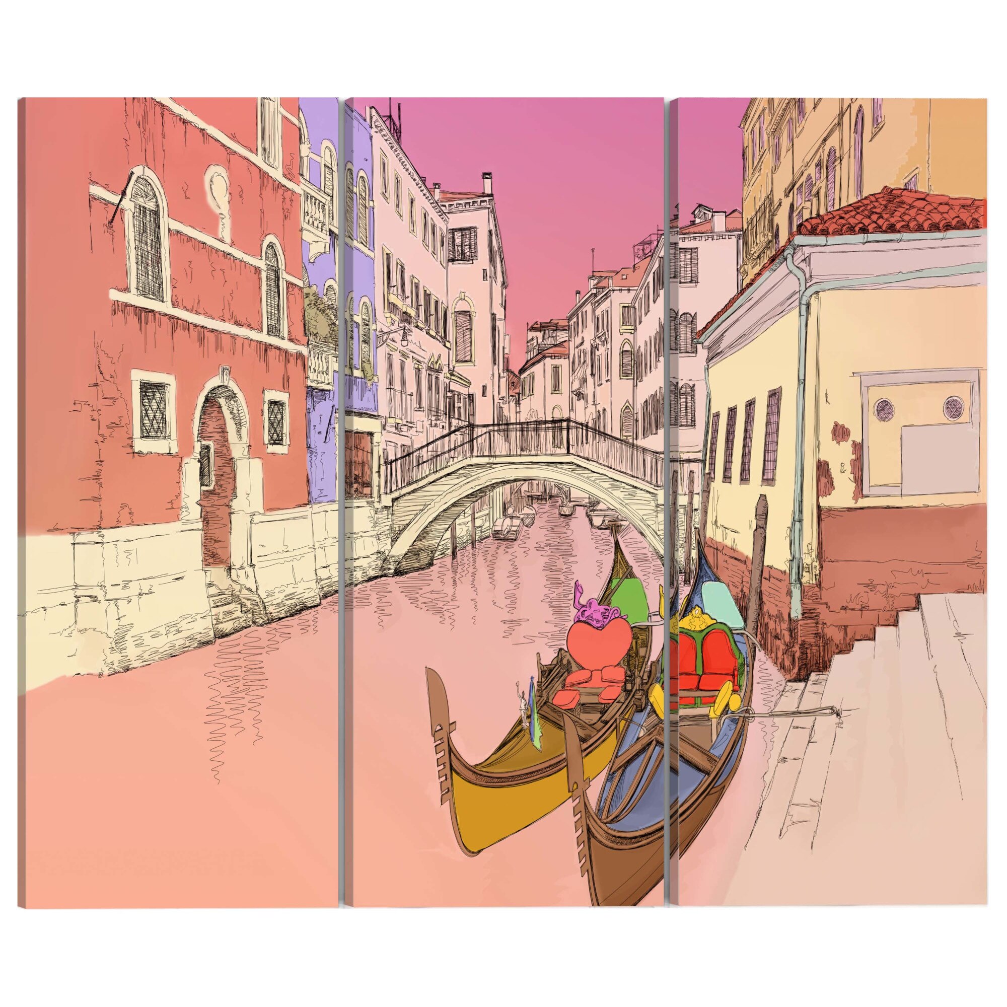 Tablou canvas 3 piese - Gondole romantice - 60 x 40 cm