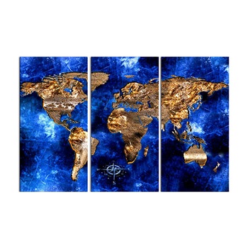 Tablou din pluta - 3 piese - Continente de Aur - 90 x 60 cm Tablou din pluta - 3 piese - Continente de Aur - 90 x 60 cm