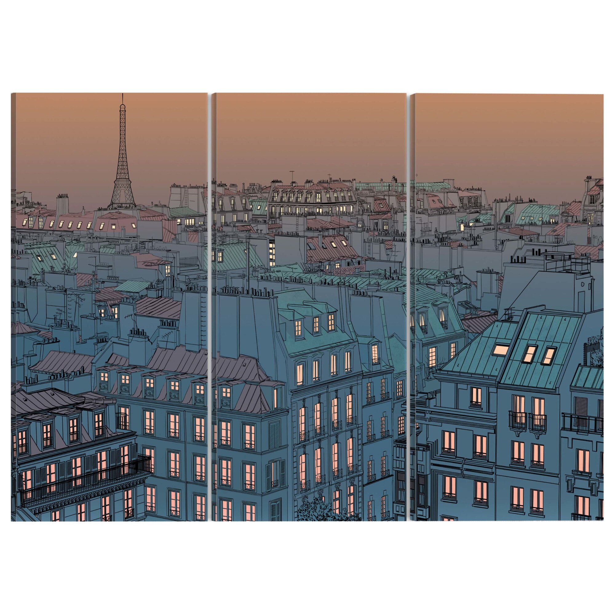 Tablou canvas 3 piese - Paris orasul se culca - 60 x 40 cm