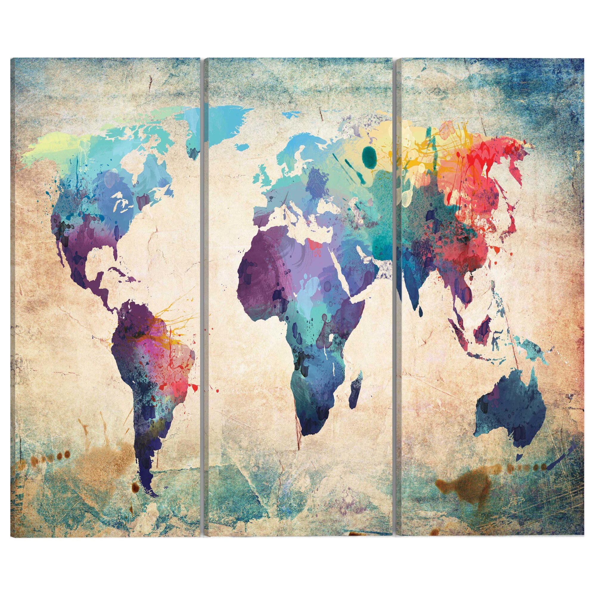 Tablou canvas 3 piese - Harta curcubeului - 60 x 40 cm