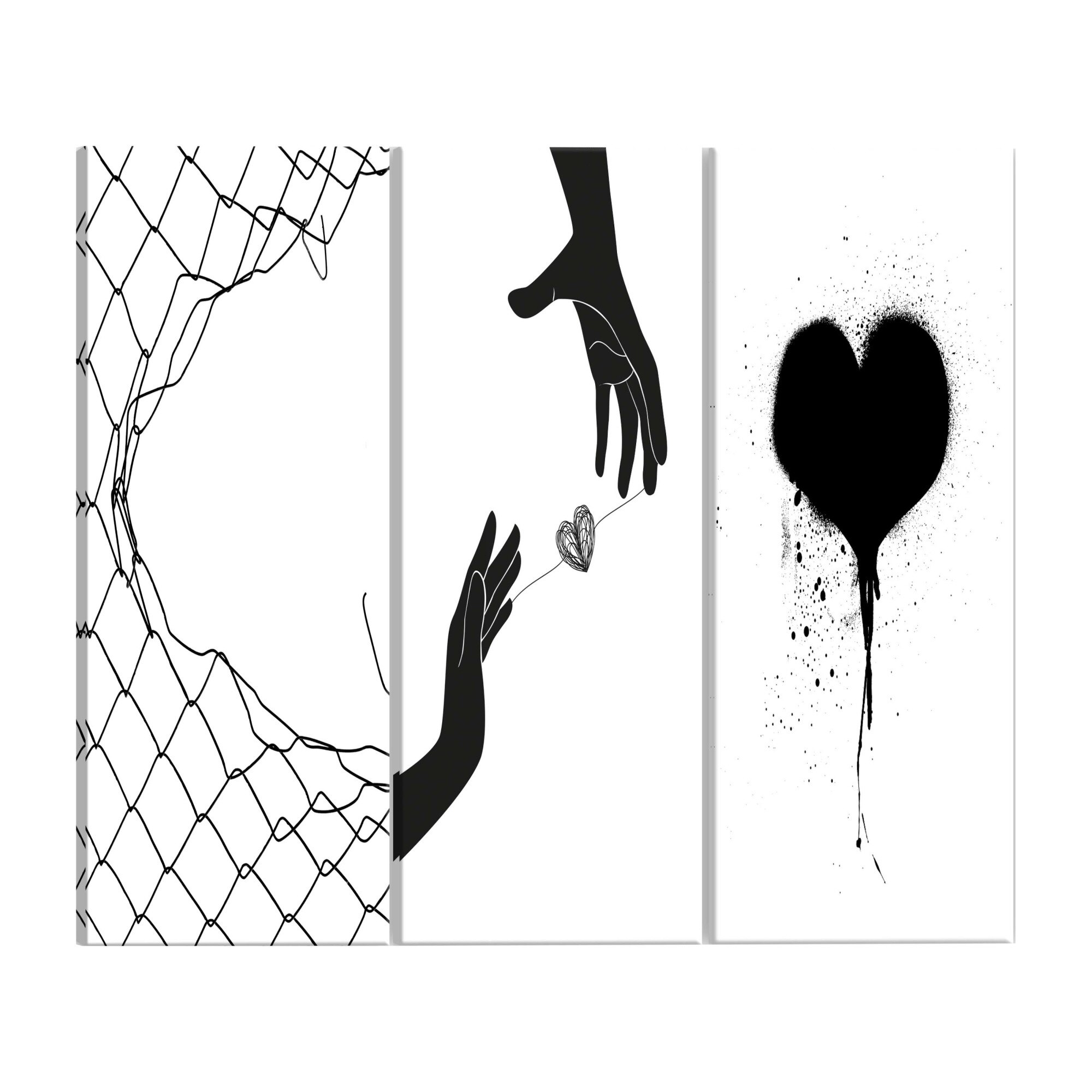 Tablou canvas 3 piese - inima - 60 x 30 cm