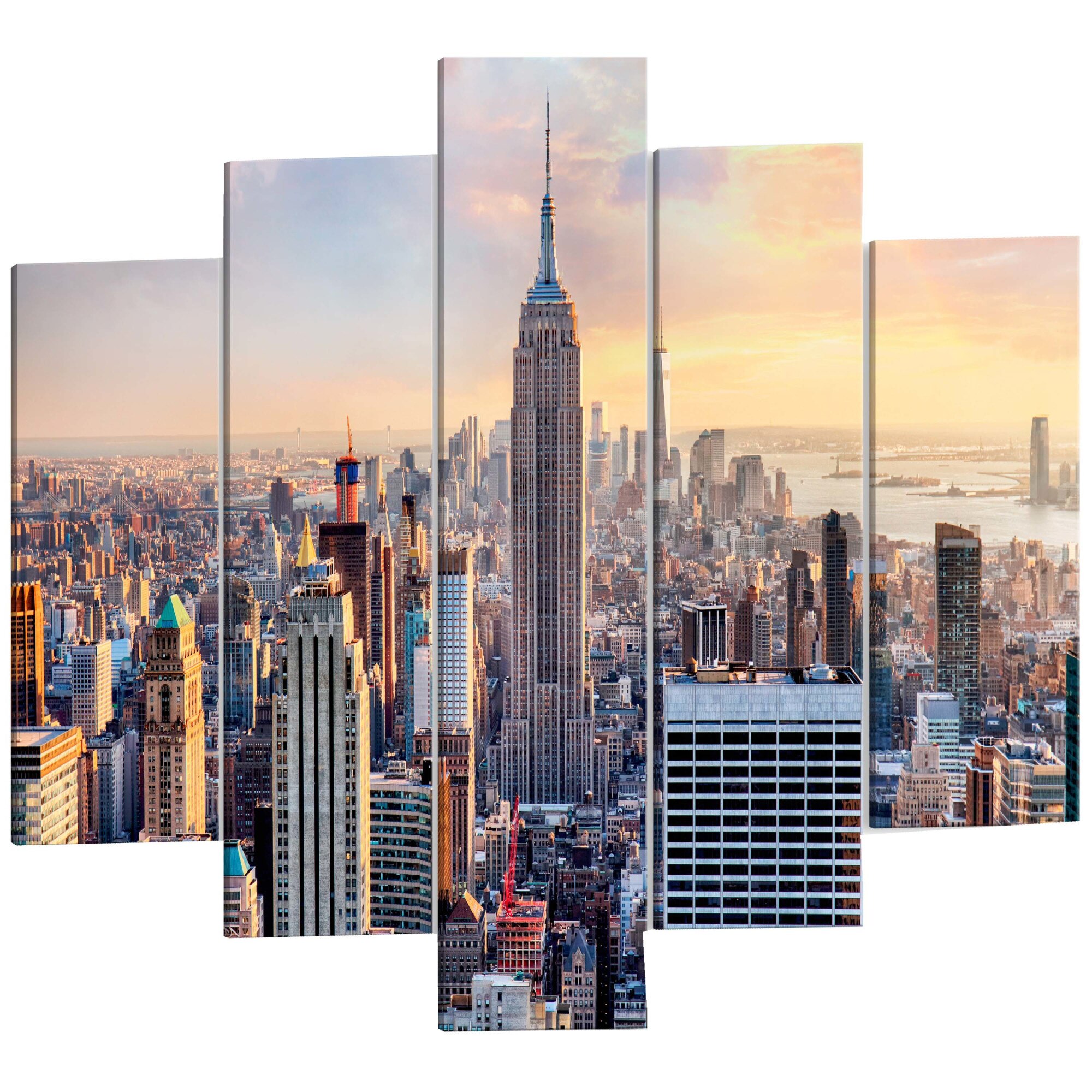 Tablou canvas 5 piese - Sunny Metropolis - 100 x 50 cm