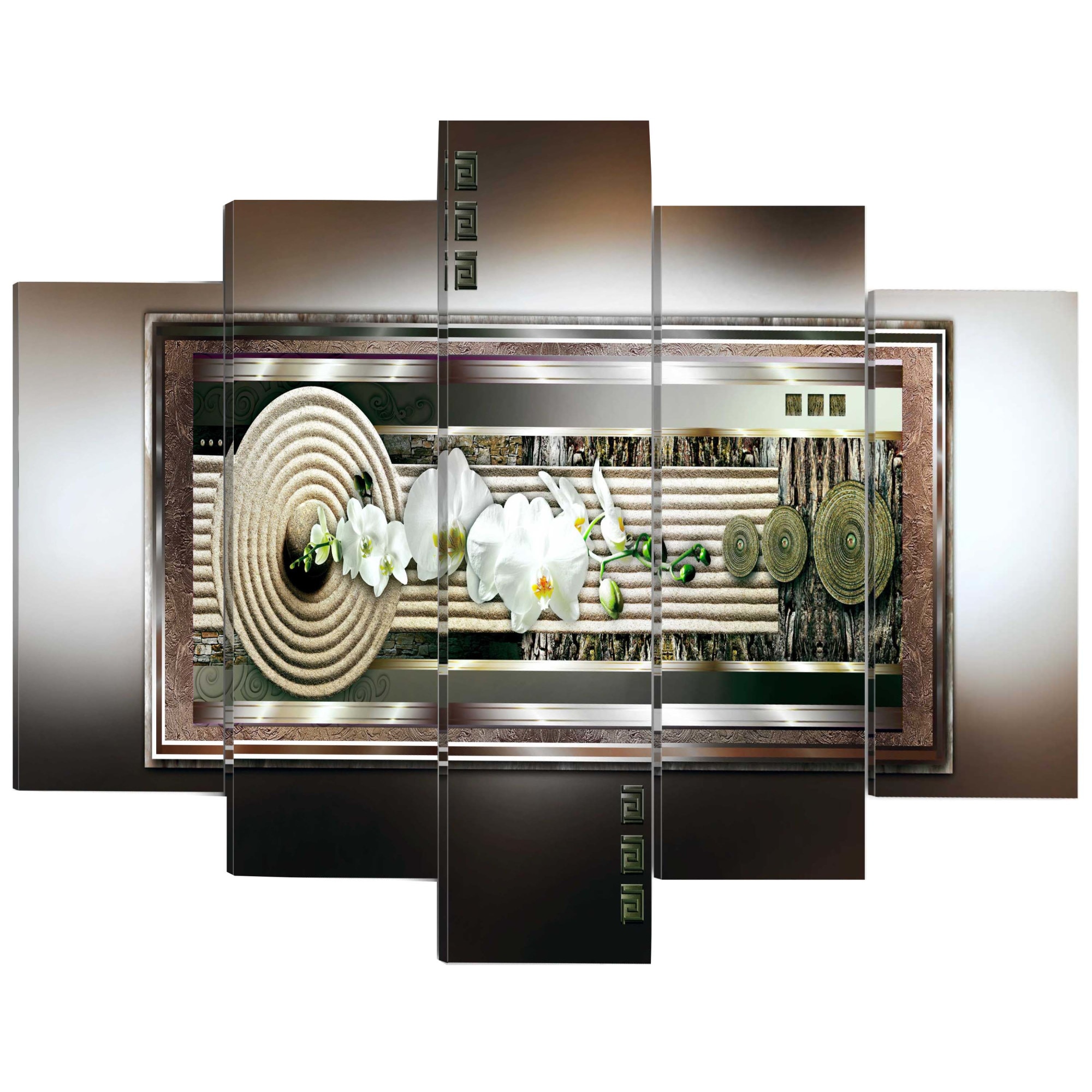 Tablou canvas 5 piese - Zen orhidee in aur - 200 x 100 cm