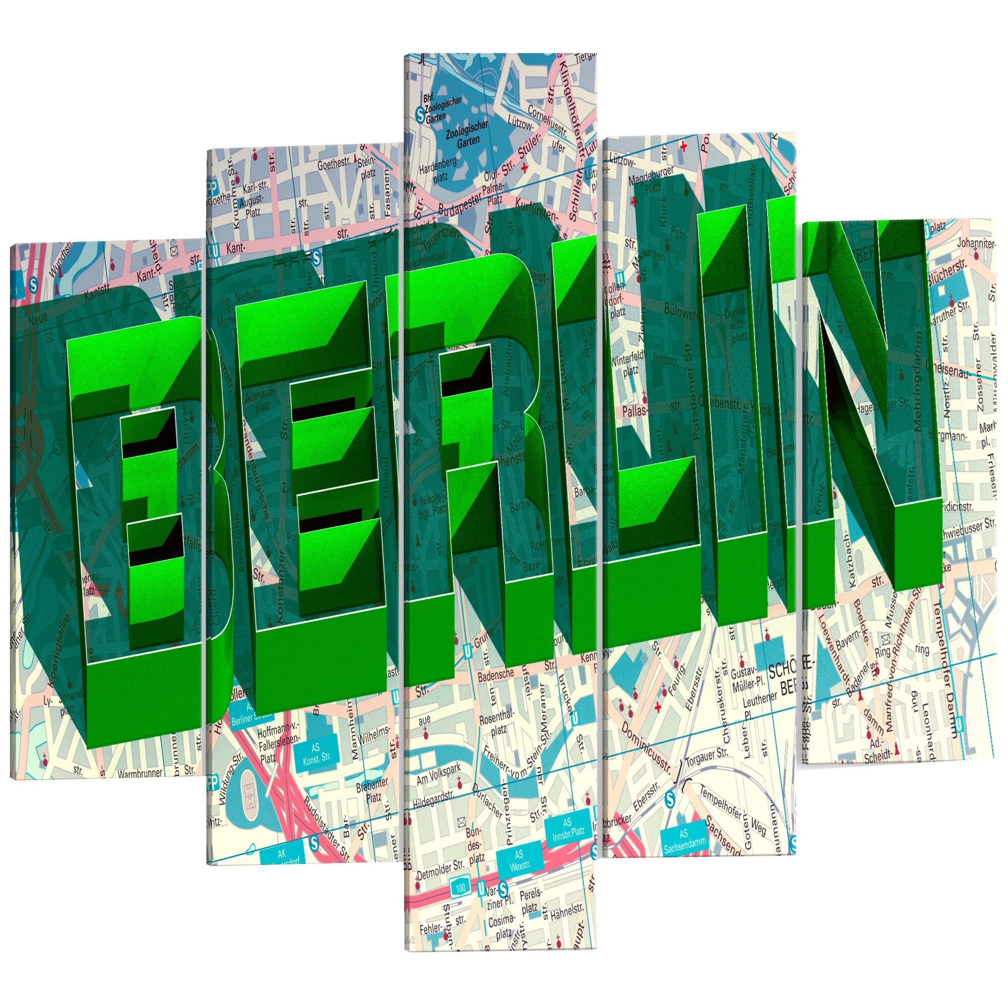 Tablou canvas, 5 piese, Berlinul Verde, 200 x 100 cm