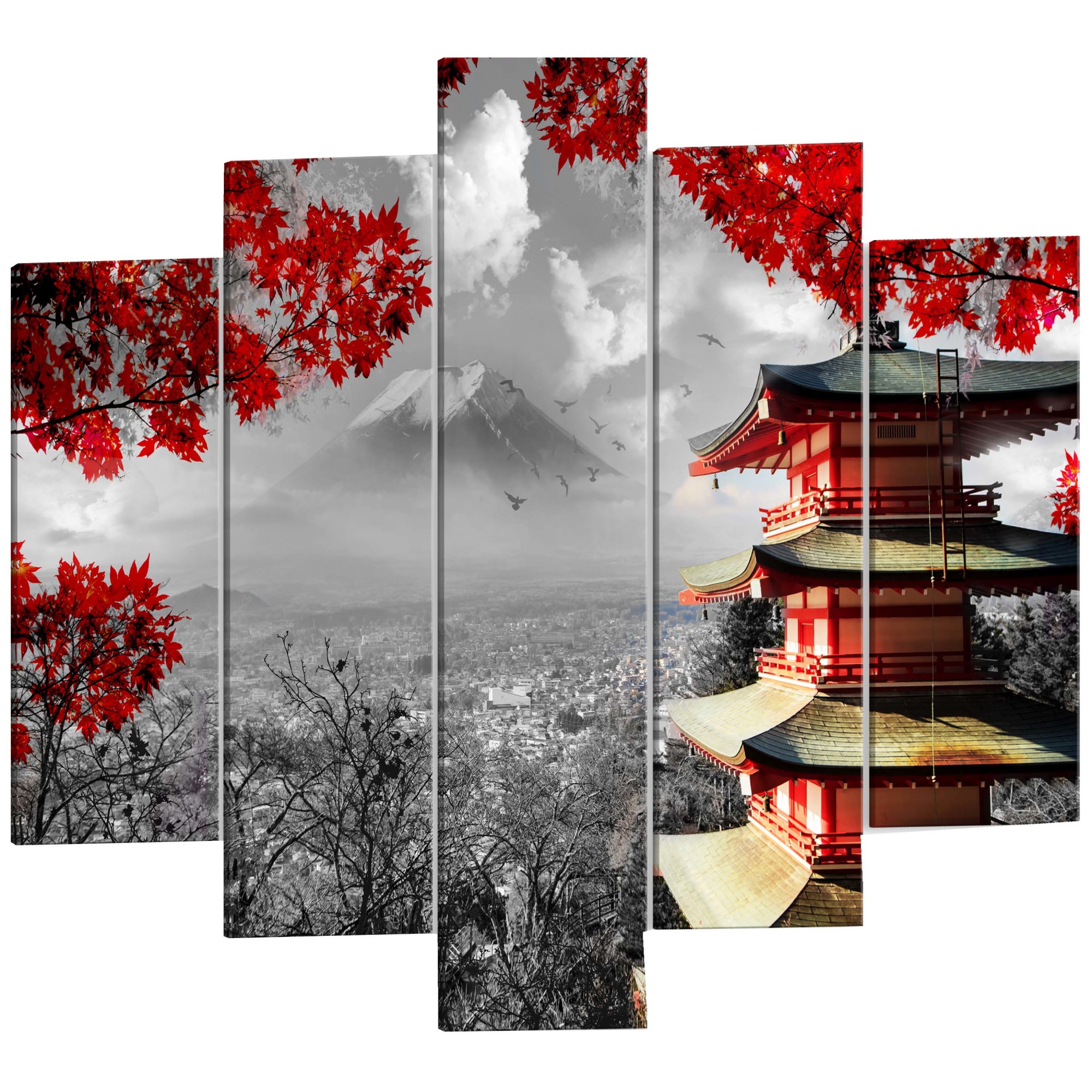 Tablou canvas 5 piese - Aventura japoneza - 100 x 50 cm